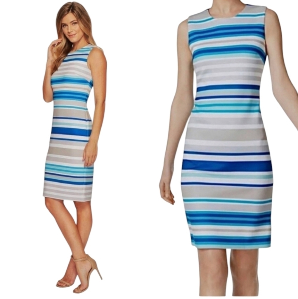 Calvin Klein Women's Striped Stretch Sleeveless Sheath Dress Size 2 NWT
